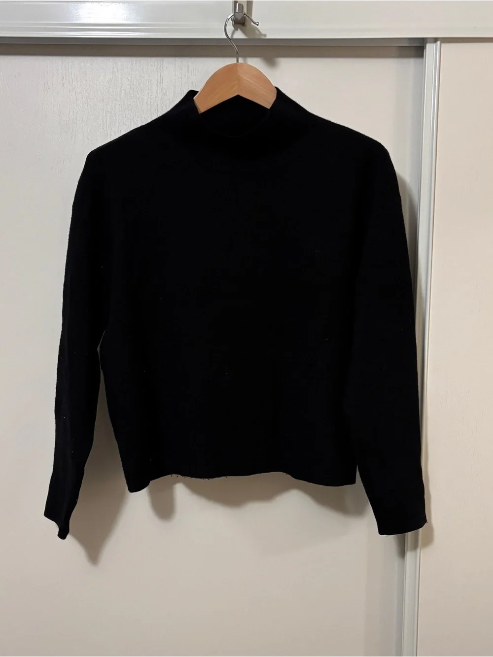 Quince Eco Knit Milano Stitch Mock Neck Pullover Size S Black Funnel Minimalist